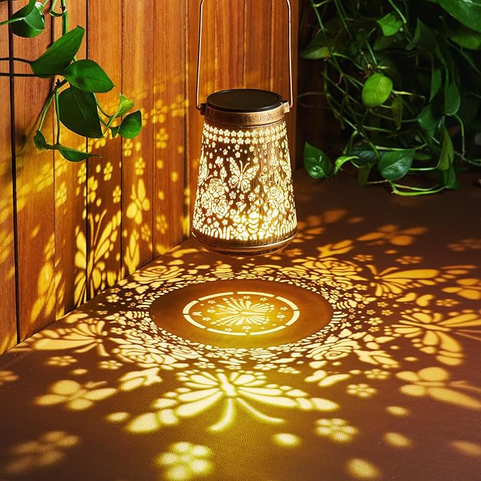 2 Pack Solar Lanterns Outdoor Waterproof, Birthday Gifts for Women Mom | Hollow-Out Metal Butterflies Lantern, 2 Lighting Modes, Outside Hanging Solar Lights for Christmas Decorations, Garden Decor