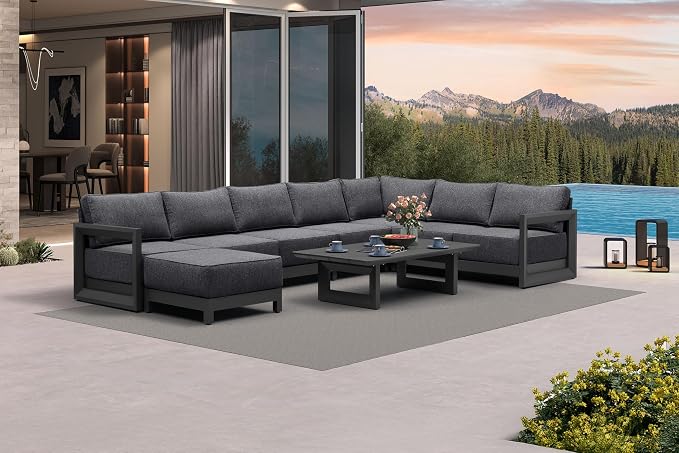 PURPLE LEAF Patio Furniture Set U-Shaped Outdoor Couch with 9.6" Thick Cushion and Soft Pillows 9 Piece Outdoor Sectional Sofas with Table Modern Outdoor Conversation Sets for Yard Porch Deck, Grey