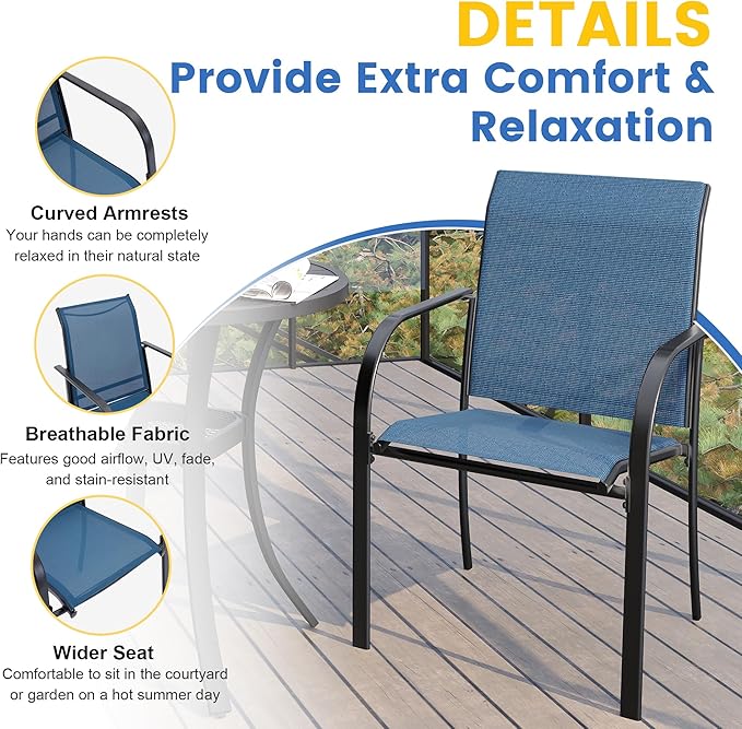 VICLLAX Patio Table and Chair Set of 8, All Weather Metal Round Outdoor Dining Furniture Set-53 Round Outdoor Table and Chairs, Black Tabletop