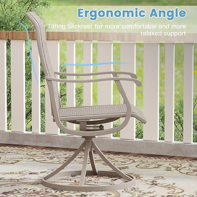 DIFY 7 Pieces Outdoor Patio Dining Set, 6 Sandshell Textilene Swivel Dining Chairs and 53.1" Sandshell Round Metal Dining Table, Outdoor Table and Chairs