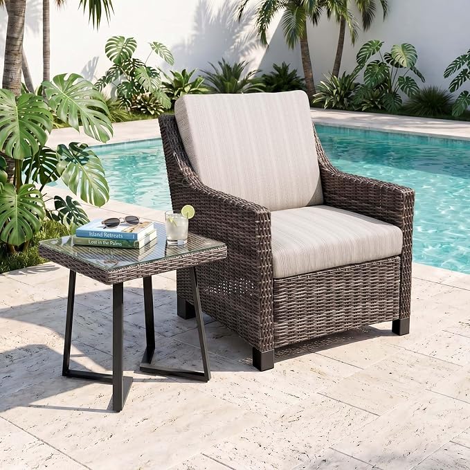 Wicker Patio Conversation Set, Outdoor Patio Chair Set with Deep Seating, Wide Armrests & Thick Cushions, All-Weather Outdoor Furniture Set for Patio, Porch, Deck & Backyard