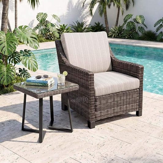 Wicker Patio Conversation Set, Outdoor Patio Chair Set with Deep Seating, Wide Armrests & Thick Cushions, All-Weather Outdoor Furniture Set for Patio, Porch, Deck & Backyard