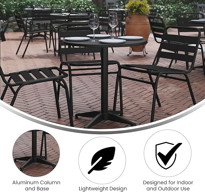 Flash Furniture Mellie Commercial Grade 27.5'' Round Metal Indoor-Outdoor Table with Base, Black