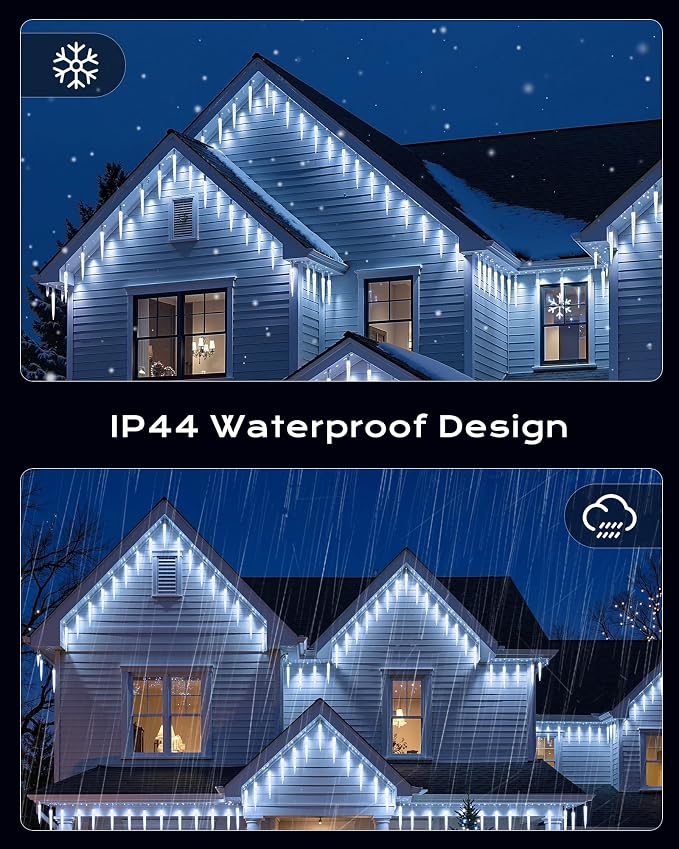Brightown Christmas Meteor Shower Icicle Lights Outdoor, 2 Pack Total 40ft with 40 Large Tube 960 LED Dropping Effect, Waterproof Decorations for House Eave Roofline, Cool White