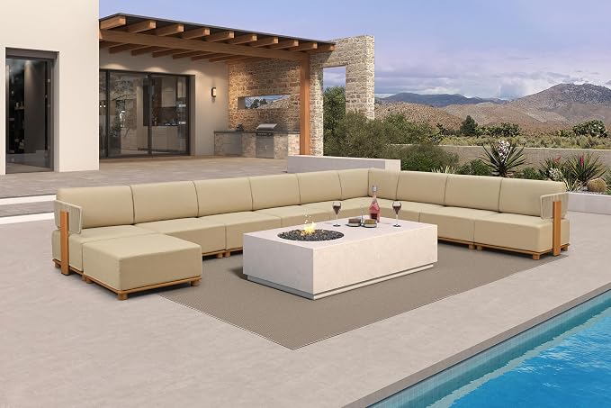 PURPLE LEAF Patio Furniture Set Modular U-Shaped Outdoor Sectional Sofa with 11" Thick Olefin Cushion 10-Piece Outdoor Conversation Set with Ottoman for Backyard Garden Poolside, Beige