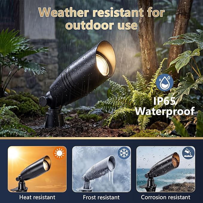 Low Voltage Landscape Lighting,Outdoor Spotlights 12V Uplights | IP65 Waterproof,Die-cast Aluminum,200°Adjustable,Without MR16 Bulb,Heavy Duty Spot Light for Tree Garden Yard Pathway,1Pack