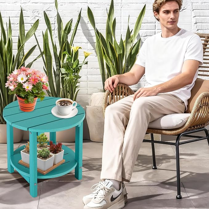 LZRS Adirondack Side Table Double End Table, Outdoor Coffee Tables for Patio, Backyard,Pool, Indoor Companion, Easy Maintenance & Weather Resistant(Turquoise)