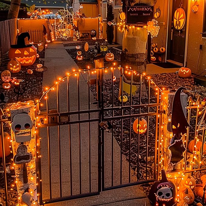 JMEXSUSS 163FT 8 Modes 500 LED Orange Halloween Lights Outdoor with Remote | Orange Halloween Light Indoor Clear Wire, Outdoor Waterproof Fall Lights Plug in for Thanksgiving Room Porch Christmas
