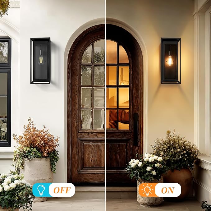 19" Outdoor Wall Lights, Large Size Matte Black Outdoor Sconce Lights with Clear Glass Shade, Waterproof Porch Lighting Exterior Light Fixture for Front Door, Garage, 1 Pack
