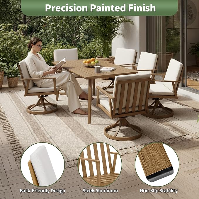 Outdoor Dining Set, Patio Dining Swivel Chairs Set of 2, Aluminum Patio Rocking Chairs with Washable Cushion, 2 Pieces All Weather Patio Furniture Sofa Chairs for Backyard, Garden, Poolside