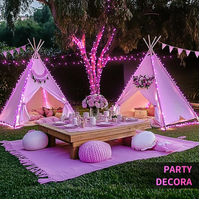 JMEXSUSS 600 LED Pink Christmas String Lights Indoor Outdoor Plug in | 168ft Pink Fairy Lights for Bedroom Romantic Tree Patio Wedding Party Christmas Room Decor, Remote Timer Clear Wire