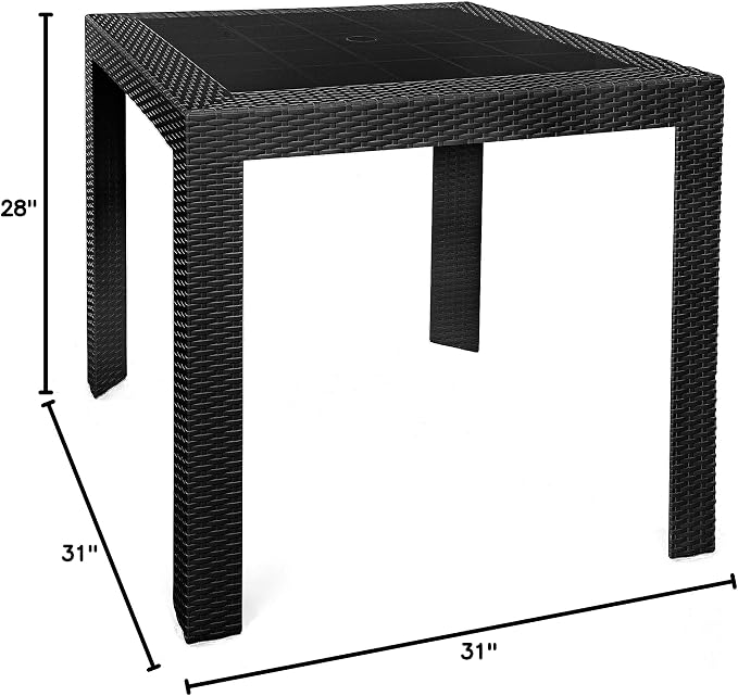 LeisureMod Mace Modern Weave Design Outdoor Patio Square Dining Table (Black)