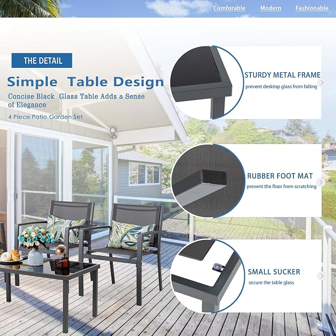 Vongrasig 4 Pieces Patio Furniture Set, Outdoor Patio Conversation Sets, Small Porch Balcony Furniture on Clearance, 4 Piece Patio Set for Deck, Garden, Backyard (Grey)