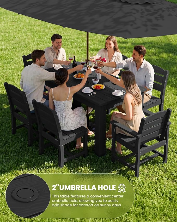 SERWALL Outdoor Dining Set for 8, w/ 2 Tables & 8 Armchairs, Black | All Weather Resistant HDPE Dining Sets for Patio, Garden, Backyard