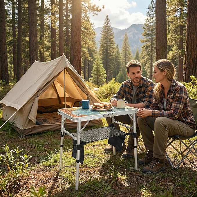 Small Folding Camping Table, 2ft Portable Picnic Table Aluminum 24" x 16", 3 Adjustable Heights Lightweight Dining Table for RV, Picnic, Beach (Sunflower)