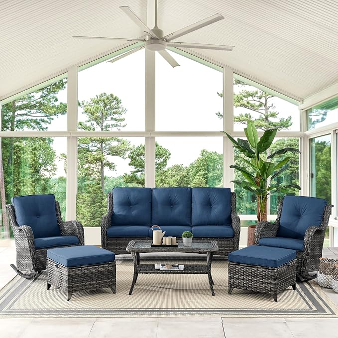 Belord Outdoor Coffee Table for Patio - 40 Inch Rattan Patio Coffee Table with 2-Layer Storage, Rectangular Tempered Glass Outdoor Wicker Table for Porch Balcony Deck Grey