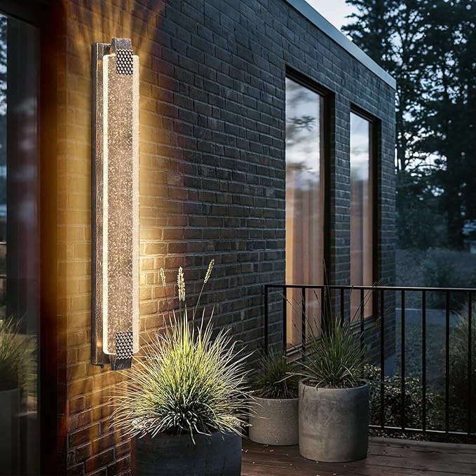 camuucci Dusk to Dawn Outdoor Wall Light, Sparkling Glow Porch Sconce | IP65 Waterproof Exterior LED Wall Light, Bubble Acrylic Design, 39.37-Inch Front Door Light for Porch Patio, Bronze