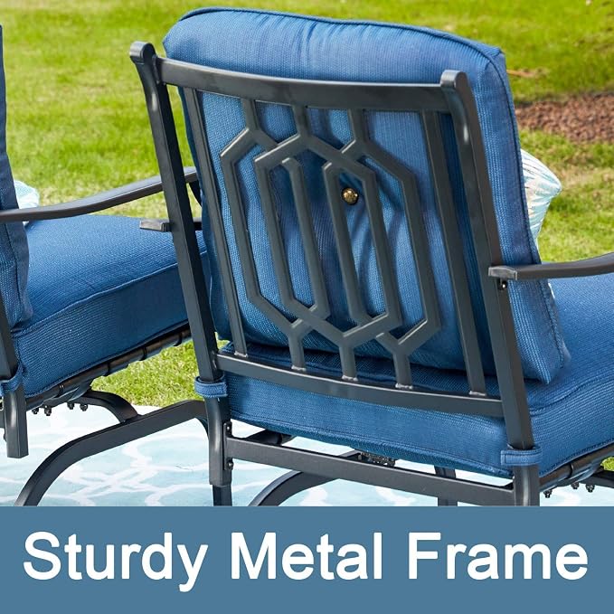 4 Pices Patio Furniture Conversation Set,Metal Outdoor Furniture Set w/All Weather Cushioned Loveseat,Poolside Lawn Chairs,Coffee Table