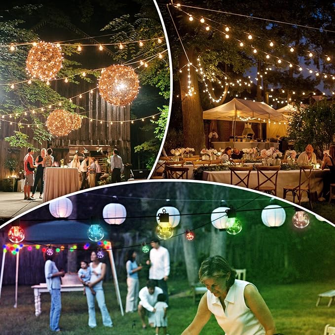 FREECUBE 50FT Solar String Lights Outdoor Waterproof, 25LEDs G40 Globe Shatterproof Bulbs,Warm White & Multicolor,8 Modes,Timer, Solar Powered Patio Lights for Backyard, Porch, Garden, Wedding Decor