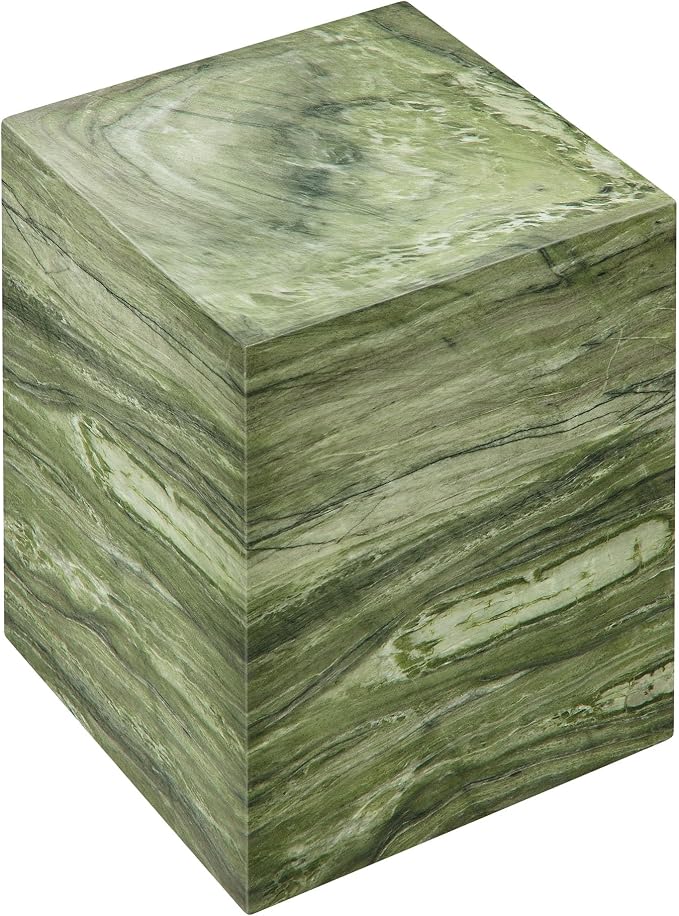 Modway Jordana Indoor Outdoor Concrete Side Table in Green Marble – Square Plinth End Table with Faux Stone Finish - Concrete Furniture Accent Table for Patio, Garden, or Living Room