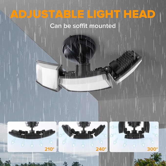 LUTEC 75W 8000 Lumen Floods Light Outdoor, Switch Controlled LED Security Lights with 3 Adjustable Heads, 5000K Daylight, IP65 Waterproof Exterior Flood Light for Garage, Yard, Patio (Black) - 2 Pack