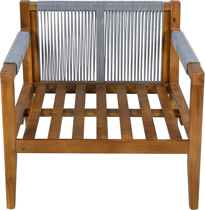 VilroCaz 3-Piece Patio Conversation Set, All Weather Sectional Sofa Set with Acacia Wood Frame and Woven Rope Accents, Outdoor Furniture Set with Cushions for Backyard Deck Poolside (Grey+Rope v)