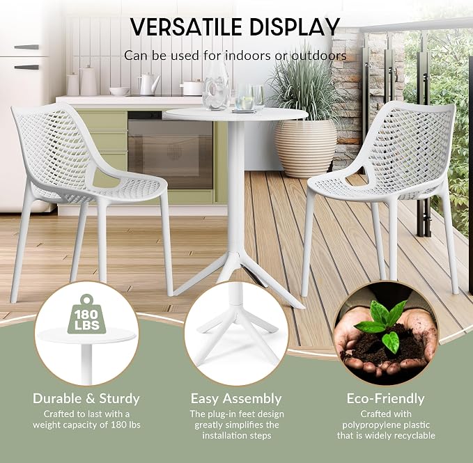 WestinTrends Playa 23.5" Outdoor Polypropylene Resin Round Patio Bistro Dining Table for 2, White
