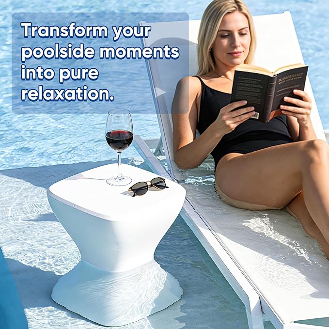 Outdoor Side Table, 18" Polyethylene Poolside Table, Pre-Weighted In-Pool Side Table for Floating Prevention, Adjustable Rubber Leveling Feet Protect Vinyl Liners, Ideal for Pools, Decks, and Patios