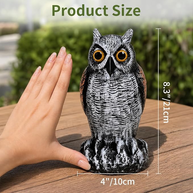OFFO Fake Owl, Owl Statue for Garden and Yard Decoration, Weatherproof Plastic Outdoor Owl Decor for Porch Pool Patio Yard, 8-Inch Height, Short Ear Owl