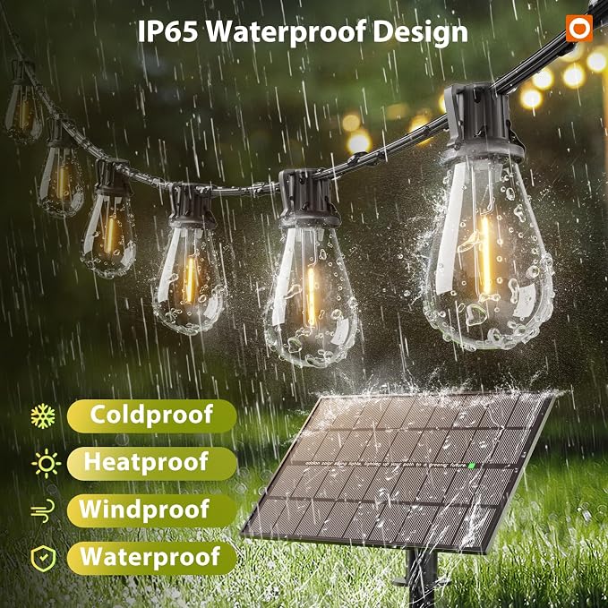 addlon 198FT(192FT+6) Solar String Lights Outdoor, Waterproof, Last 20+ Hrs | 68 Shatterproof LED Bulbs, USB Charging, Dimmable, Timer Remote, Easy Install for Garden, Backyard, Pergola and Party