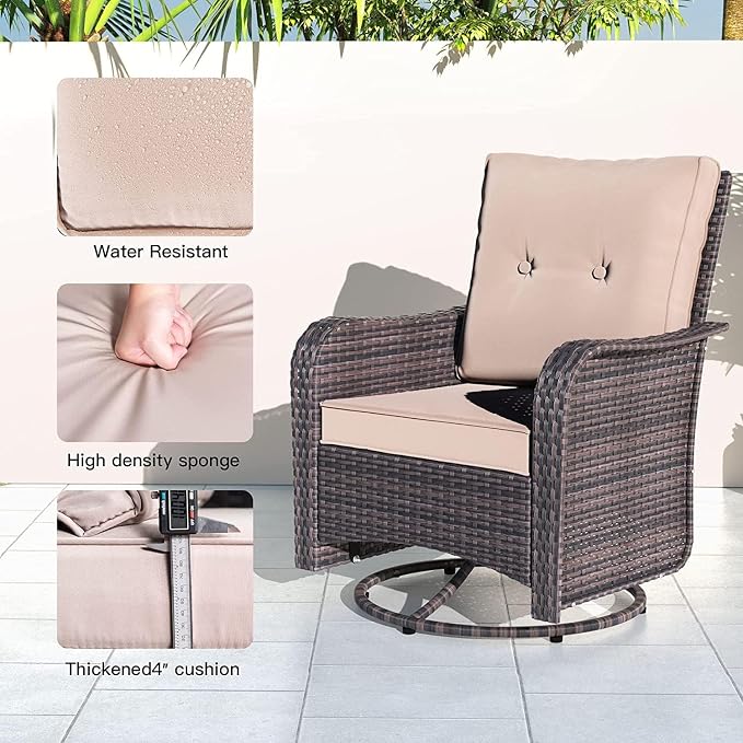 Kullavik 12PCS Outdoor Patio Furniture Set,PE Wicker Rattan Sectional Sofa Patio Conversation Sets with Tempered Glass Table,Swivel Rocking Chairs Set,Sand