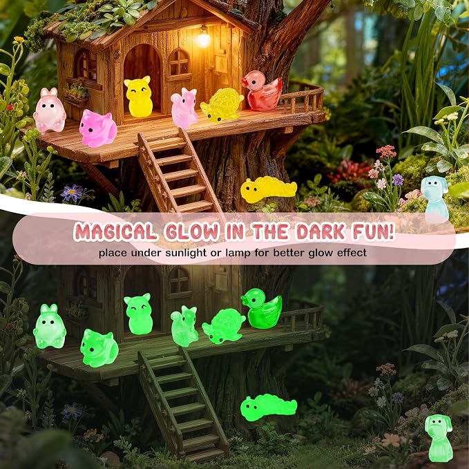 320 Pcs Mini Resin Animals with Blind Bags, Glow in The Dark Tiny Resin Figures Mystery Bags, Miniature Animals for Classroom Rewards, Party Favors, Fairy Garden & Dollhouse Decor