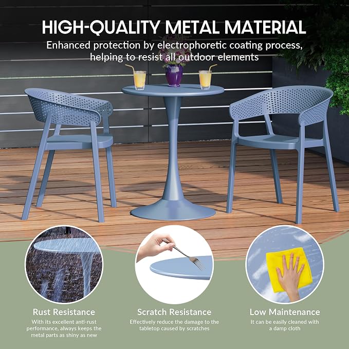 WestinTrends Playa 31.5" Round Outdoor Indoor Metal Cocktail Dining Table, French Blue