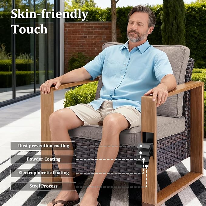 7-Piece Outdoor Patio Furniture Set with 4 Swivel Chairs, All-Weather Wicker Sofa Set for Garden, Yard, Porch and Poolside Seating Grey