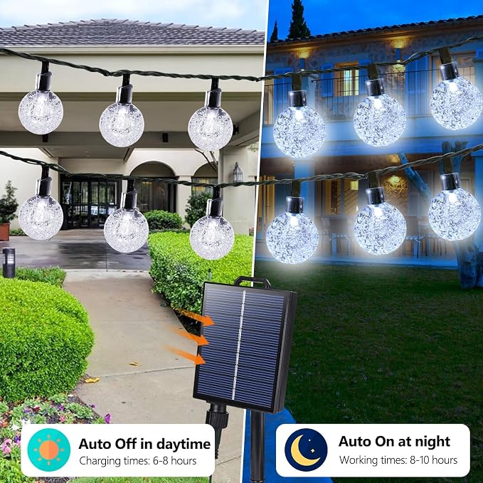 Joomer Solar String Lights Outdoor Waterproof, 65FT 100LED Globe, White | 8 Modes Waterproof Outdoor Solar Powered Patio Lights for Spring Summer Garden Lawn Gazebo Porch Backyard Tree Decorations