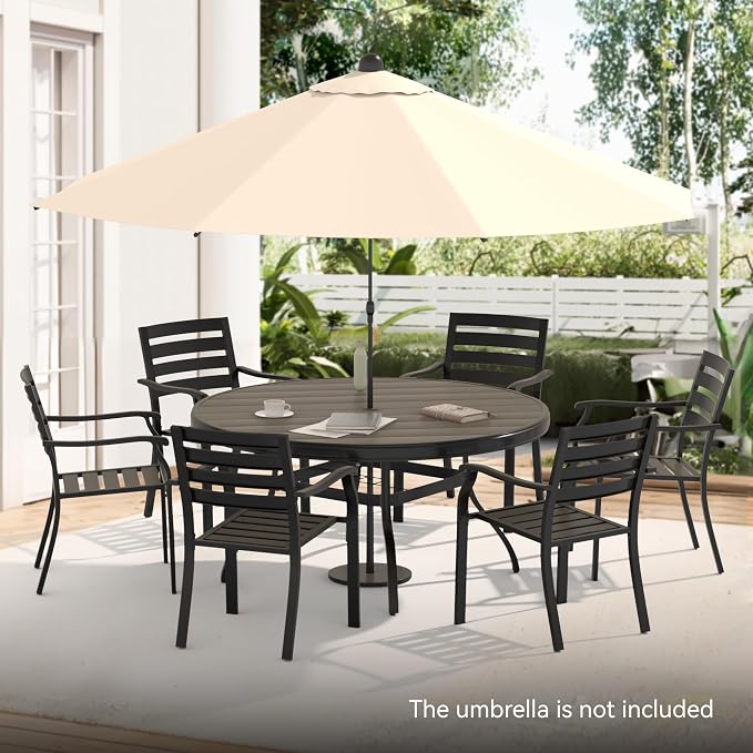 LUMISOL 7-Piece Outdoor Patio Dining Set, 4 Stackable Metal Dining Chairs and 40.6" Round Metal Dining Table, Outdoor Table and Chairs for Lawn Garden Backyard, Black