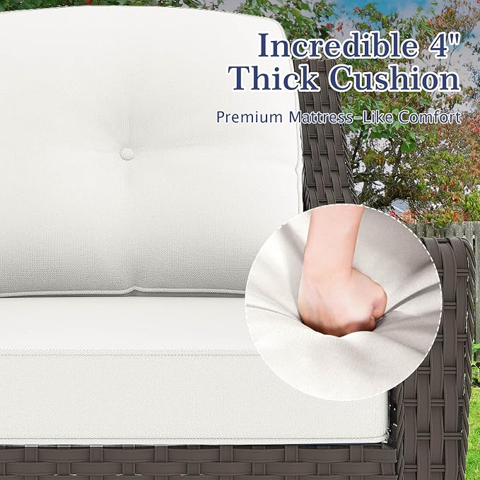 3 Pieces Patio Rocking Chairs, 2 High Back Rattan Furniture Set and Side Table, Outdoor PE Wicker Furniture Set, All Weather Patio Set with Waterproof Cushion for Porch and Deck