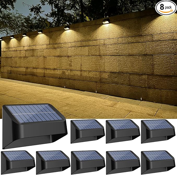 Solar Lights Outdoor, RGB 8 Colors, Dusk to Dawn Deck Light, Solar Deck Lights for Outside IP65 Waterproof, Backyard/Railing/Wall/Step/Patio/Fence(8 Pack,Black)