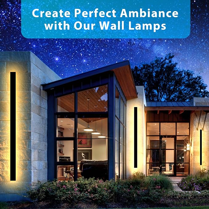 Outdoor Wall Light LED Long Wall Sconce 45.28in Ip65 Waterproof Black Modern Outdoor Lights 3000k 37W Metal Exterior Light Fixture for Porch Light Patio Door Yard Garden Villa Living Room