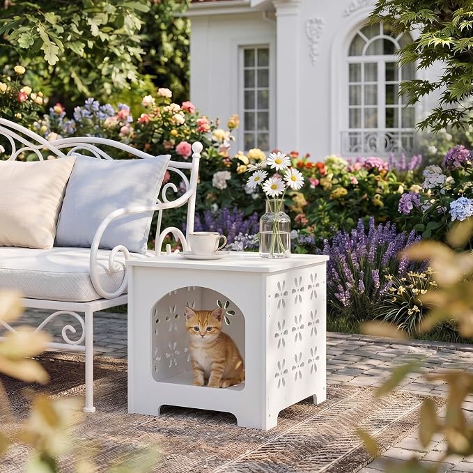 Outvita Side Table for Indoor & Outdoor, Square Modern Side Table with Storage Layer, Night Stand, Bedside Table, Tooless Assembly for Patio, Living Room, Bedroom