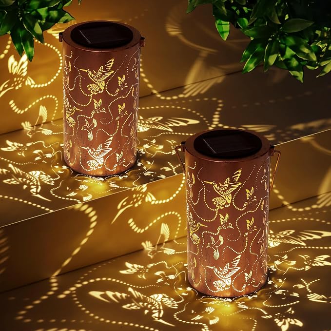 Solar Lanterns Outdoor Hanging Hummingbird Decor Lantern,Waterproof Hollow Out Metal Decorative Garden Light,Graceful Decoration for Patio,Yard,Landscape,Walkway,Festival