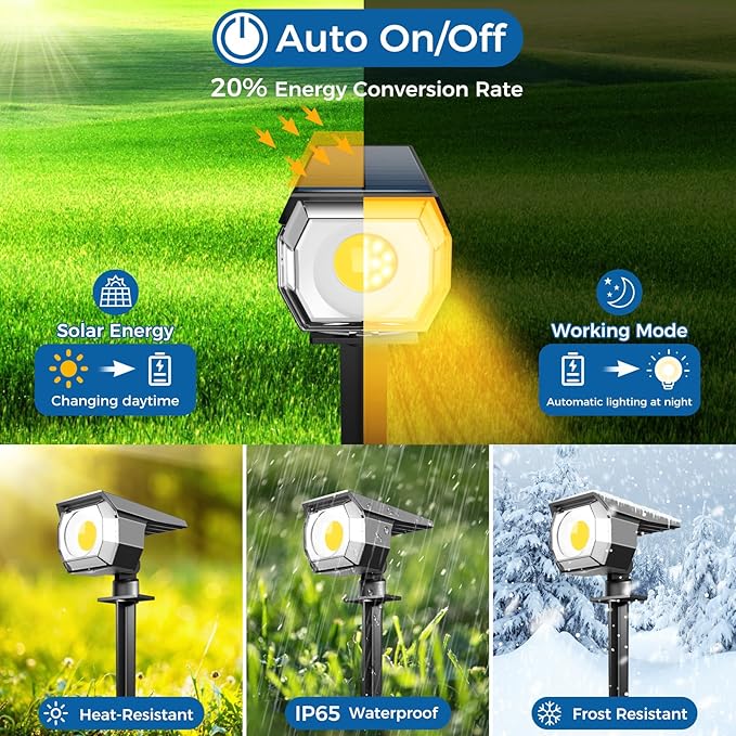 8 Pack Solar Lights Outdoor, Spotlights Outdoor Waterproof 3 Modes, 2-in-1 Auto On/Off Solar Spot Landscape Lighting Outside for Tree Plants Yard Garden Pathway, Warm White