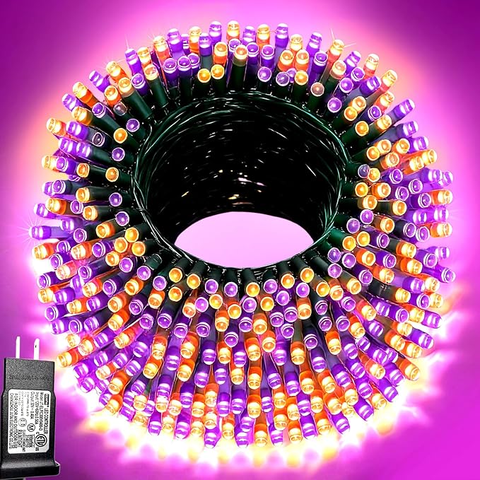 200 LED Orange Purple Halloween Lights Outdoor String Lights, 66 ft | Green Wire Waterproof Twinkle Fairy Lights with Timer, 8 Modes Connectable String Lights Indoor Halloween Decorations