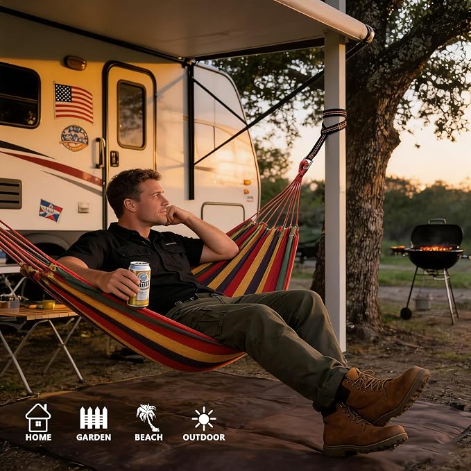 Outdoor Amacas Garden Camping Hammocks Portable for Patio Yard Porch Travel | Hammock Nylon Hiking Beach Backpack Survival Travel- Up to 300lbs with Tree Straps