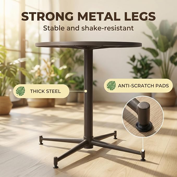LOKKHAN Premium Steel Patio Bistro Table, Backyard Dining Table, Indoor-Outdoor Garden Cafe Bar Table, Heavy Duty Round Metal Side Table, Brown, Waterproof, (23.62" Diax29.5 H)
