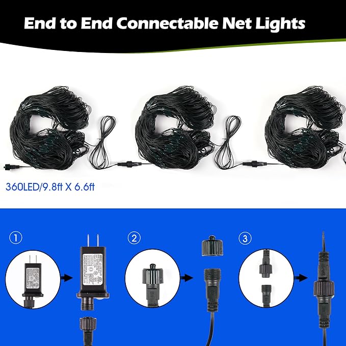 BlcTec Outdoor Christmas Lights 360 LED 9.8ft x 6.6ft Christmas Net Lights with 8 Modes, UL Certified, Timer, Connectable, Waterproof for Trees, Bushes, Shrubs, Yard Outdoor Xmas Decorations, Blue
