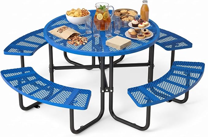 46" Heavy-Duty Portable Picnic Table for 8 People, Expandable Outdoor Table with Umbrella Hole – Commercial Grade for Garden, Patio, BBQs & Camping.