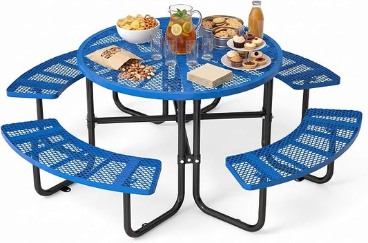 46" Heavy-Duty Portable Picnic Table for 8 People, Expandable Outdoor Table with Umbrella Hole – Commercial Grade for Garden, Patio, BBQs & Camping.
