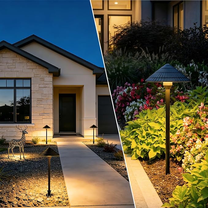 All-in-One Low Voltage Landscape Lighting Kit, 5W Outdoor Lights 2700K | Pathway Lights with 96W Transformer, IP66 Waterproof LED Landscape Lights Dusk to Dawn, Patio Lights for Yard Garden, 12-Pack