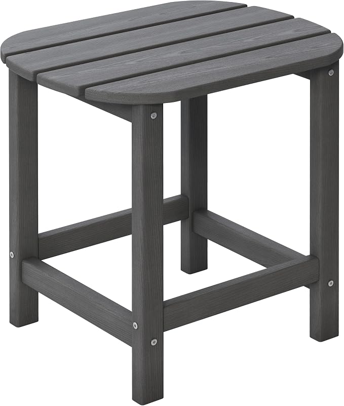 Outdoor Adirondack Side Table for Patio Porch Pool, 18" HDPE Weather Resistant End Table for Backyard and Indoor Use, Easy Maintenance & Indoor Outdoor Durable Construction(Gray)